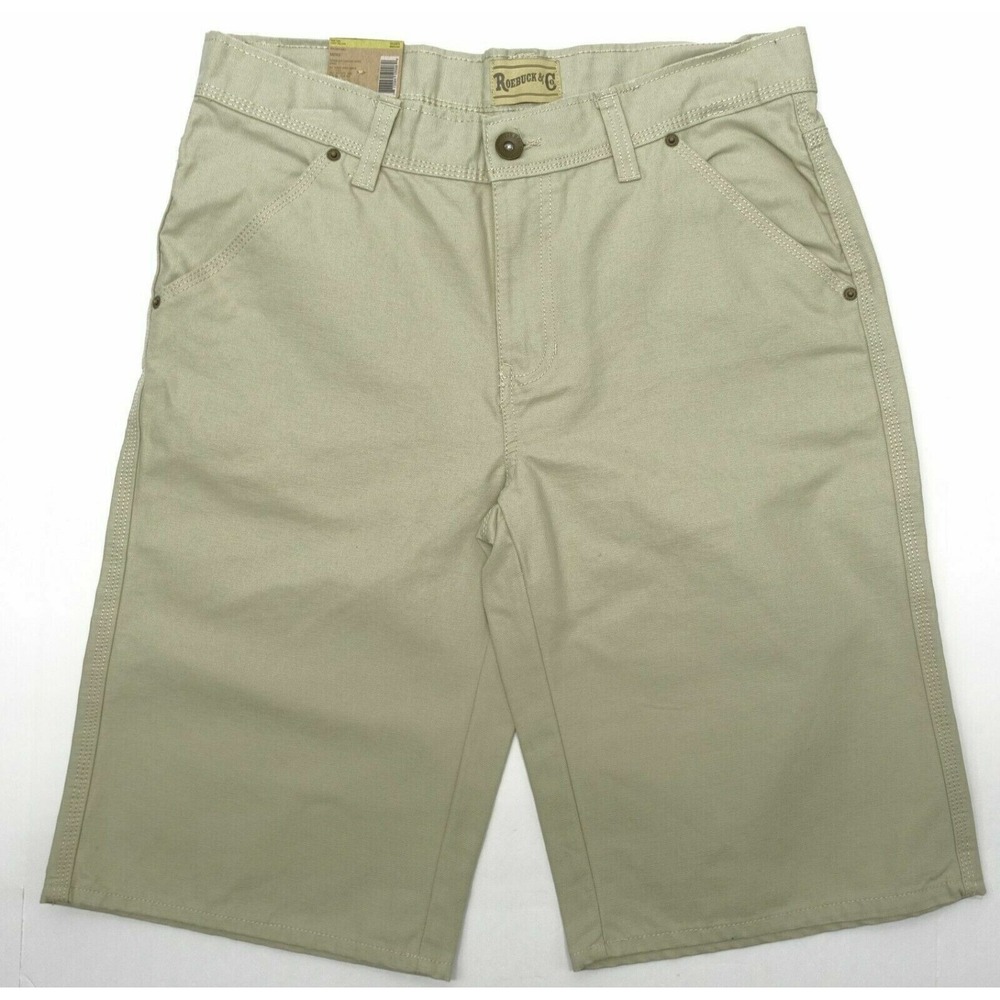 Roebuck and Co Canvas Shorts Men 36 Durable Workwear Cotton Flat Front Sand